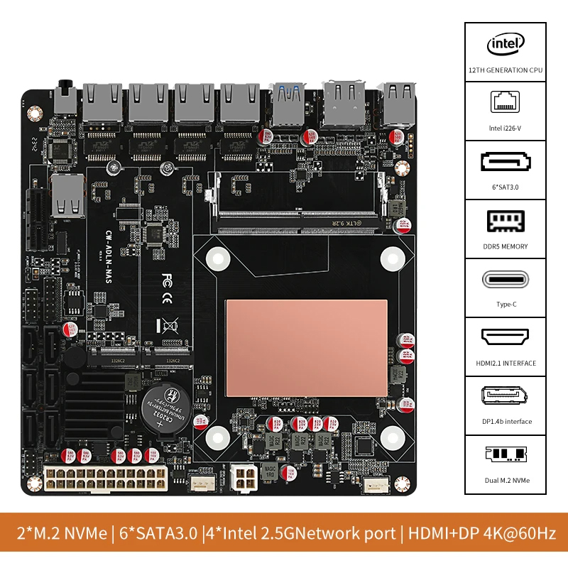 Nas Motherboard N100 6 Sata - Placa Mãe NAS N100/N150 com 6
